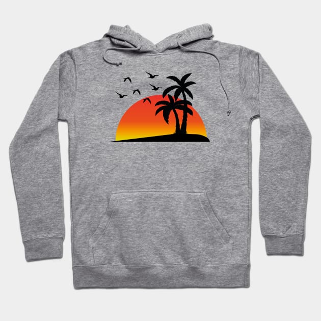 Sunset And Palm Tree Hoodie by Global Creation